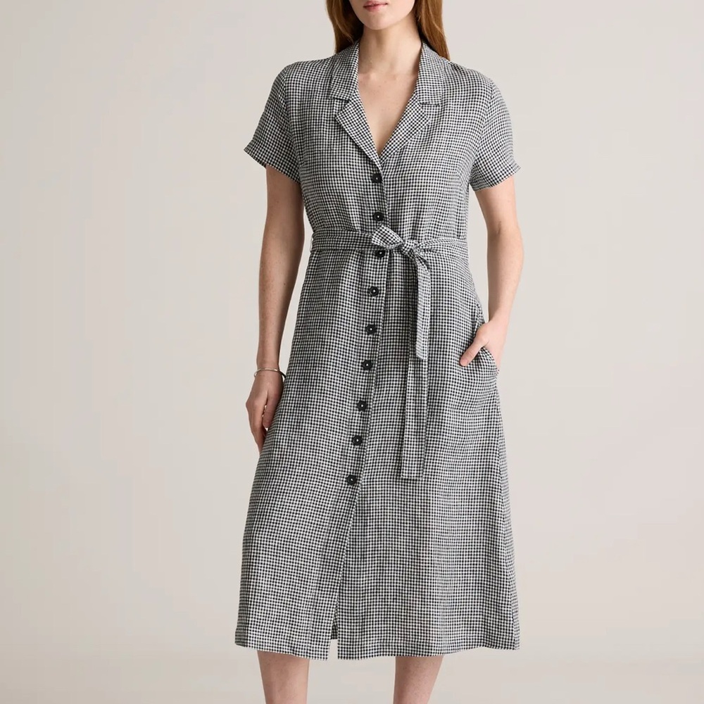 Quince European linen button front dress NWT